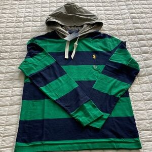 Polo by Ralph Lauren Navy and Green Striped Hooded Rugby NWT